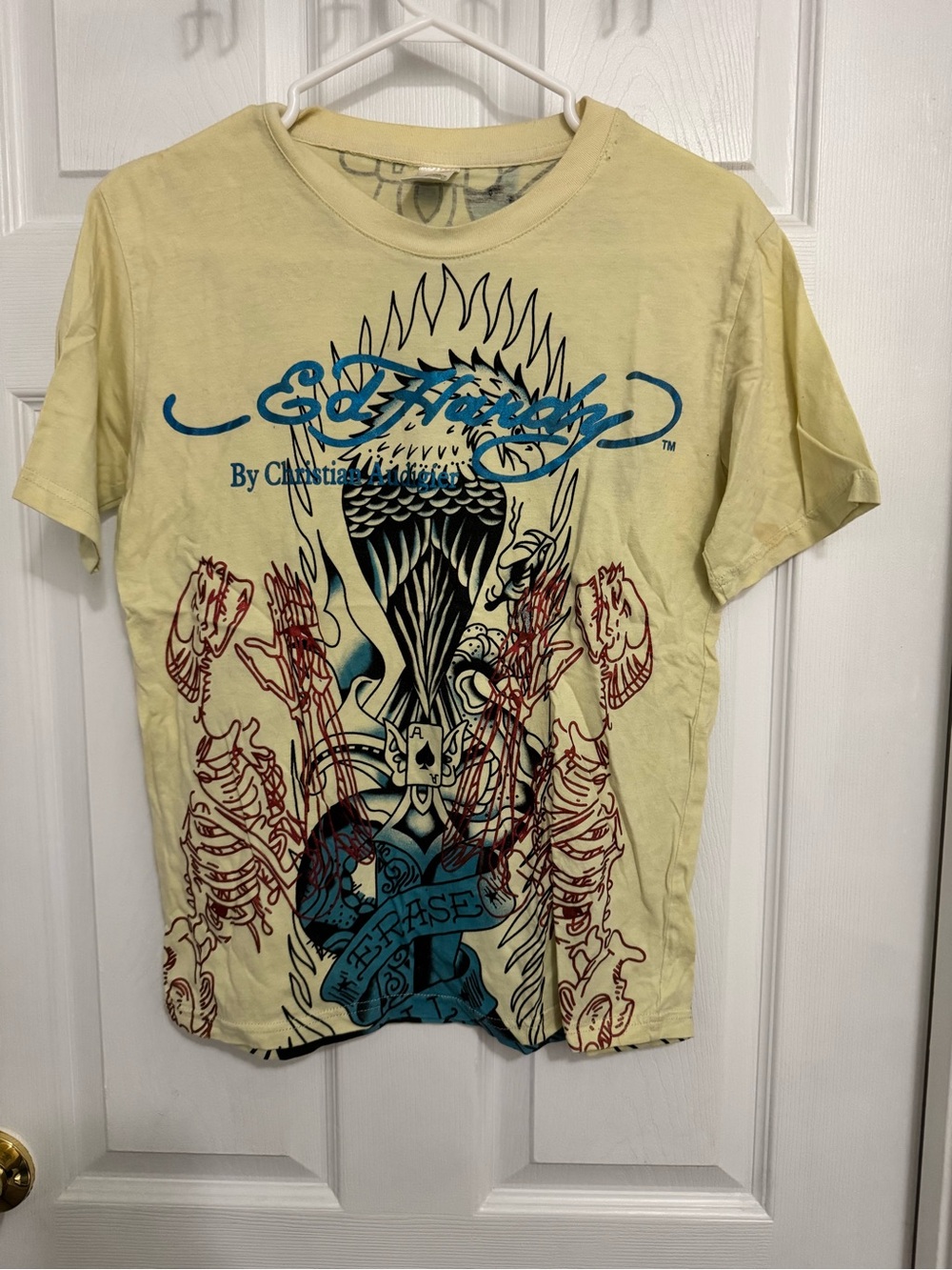 Christian Audigier Men's Graphic Y2K Tee in Light Yellow